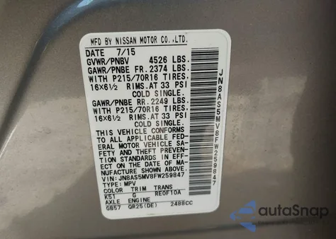 2015 Nissan Rogue Select S z USA, uszkodzony, nr VIN JN8AS5MV8FW259847